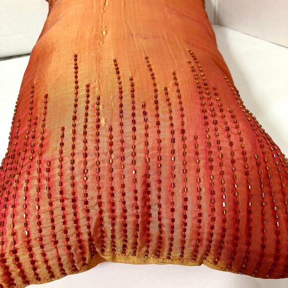 Beaded rectangular coral accent pillow, sofa or bed decorative home decor - Picture 3 of 9